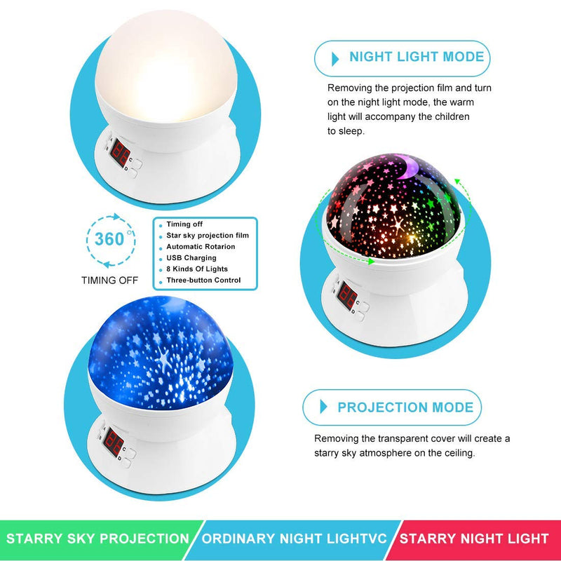 [Australia] - MOKOQI Star Night Light Projector for Kids with Timer - Glow in The Dark Stars and Moon, Best Gift for 1-14 Years Old White 