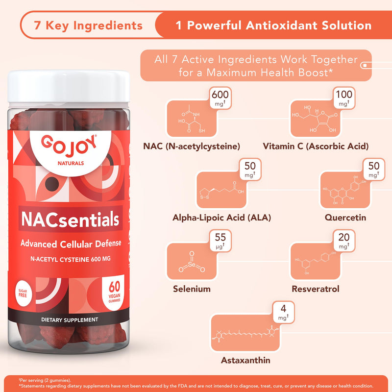 [Australia] - 7-in-1 Vegan NAC 600mg Gummies - Sugar Free N Acetyl Cysteine 600mg NAC Supplement - Powerful Antioxidant Supplement with Vitamin C, ALA, Resveratrol & More - Immune Support Gummies 