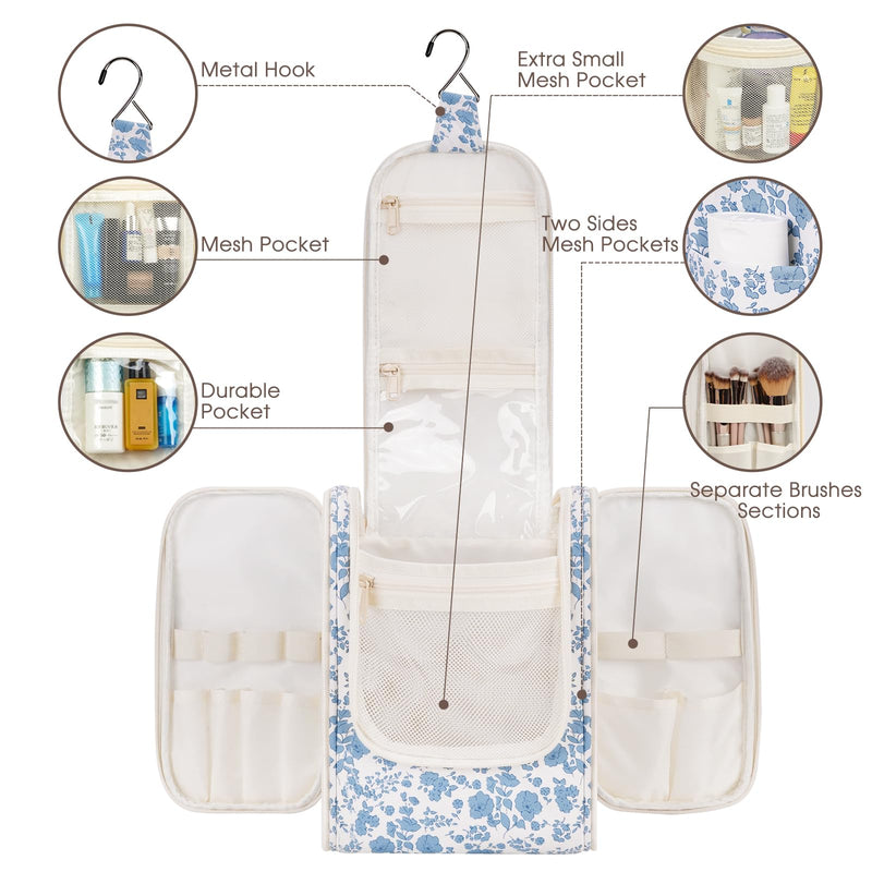 Narwey Small Hanging Travel Toiletry Bag with 6 Set Compression Packing Cubes