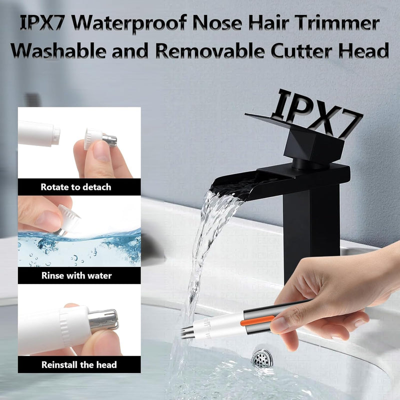 Nose Hair Trimmer for Men Women, Painless USB Rechargeable Nose Trimmer for Men, Eyebrow & Facial Hair Trimmer Dual Edge Blades for Smoother Cutting with IPX7 Waterproof 7.13"*3.46"*1.06" Black