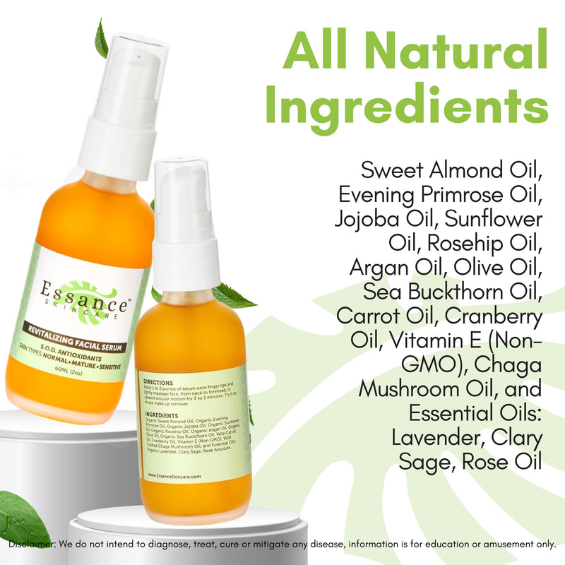 Essance Face Serum 2 oz | Hydrating Facial Serum with Sea Buckthorn | Vitamin Jojoba, Argan Oil | Lightweight, Vegan, Paraben & Sulfate Free | Day, Night & Travel | All Skin Types | Women, Men