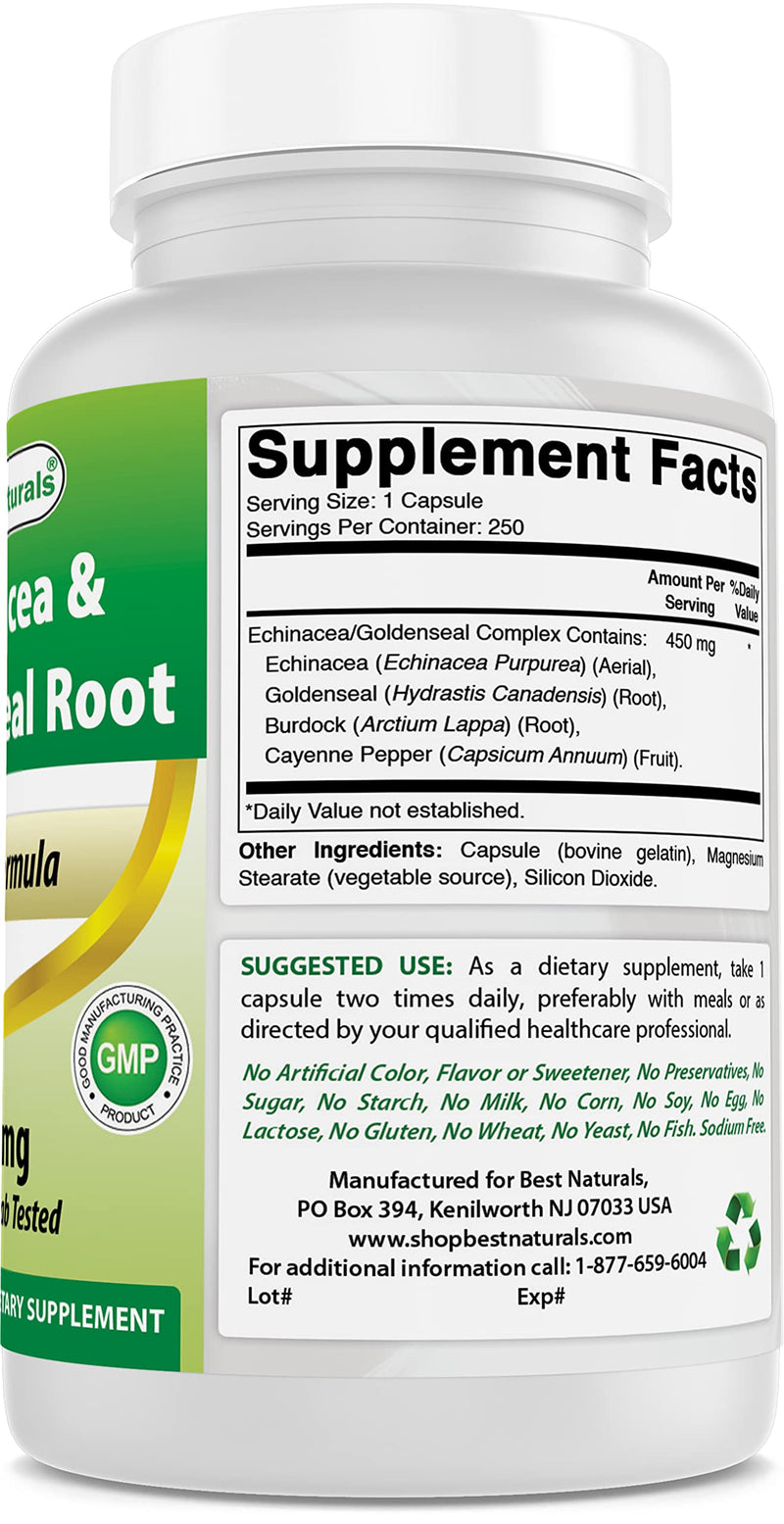 [Australia] - Best Naturals Echinacea Goldenseal 450 mg 250 Caps 