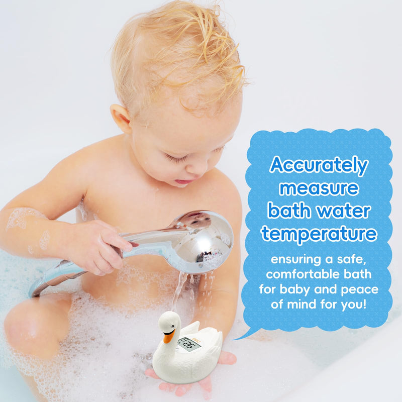 b&h Baby Bath Thermometer, White Swan Shaped Baby Safe Floating Bath Thermometer - Easy to Read Screen - Reliable Temperature Readings