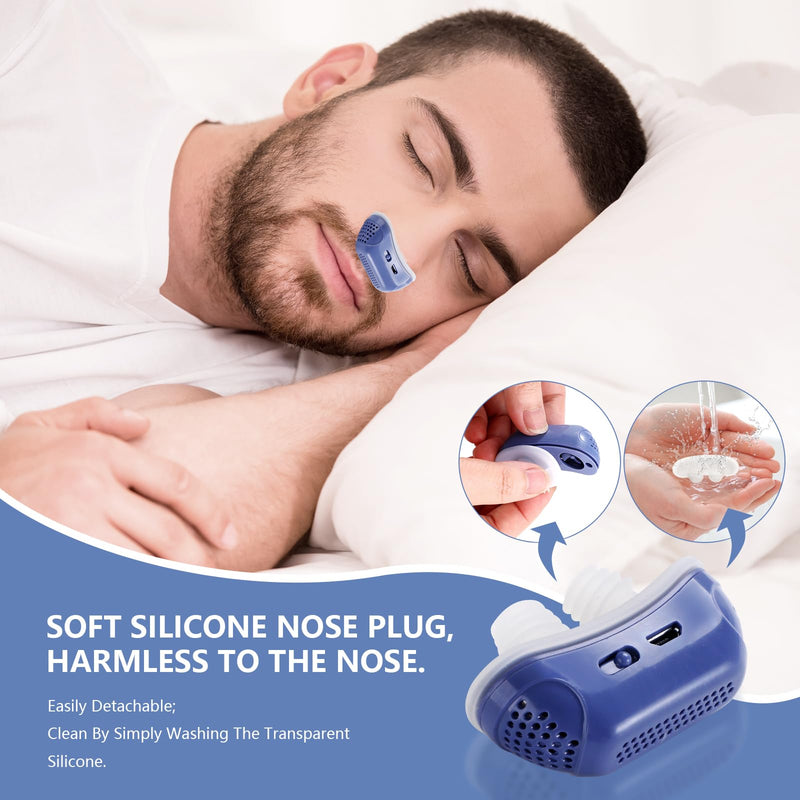 Anti Snoring Devices, Snoring Solution, Effective Snoring Prevention, Electric Breathable Snore Stopper, Suitable for Men and Women with All Nose Shapes Blue