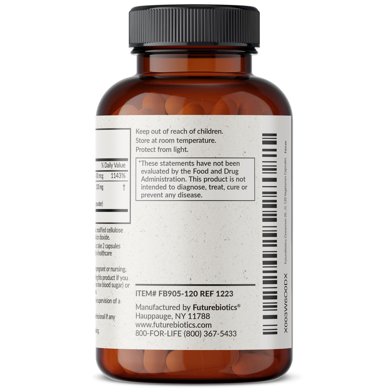 [Australia] - Futurebiotics Cinnamon Plus Chromium Picolinate Supplement, High Potency Chromium, Non-GMO, 120 Vegetarian Capsules 120 Count (Pack of 1) 