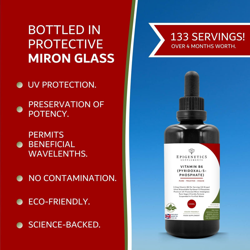 Vitamin B6 Vitamins | P5P Supplement 100ml Liquid Drops | 4 Months Supply, 133 Servings. High Strength Pyridoxal 5 Phosphate 2300mcg | UK Made & Vegan 133 count (Pack of 1)