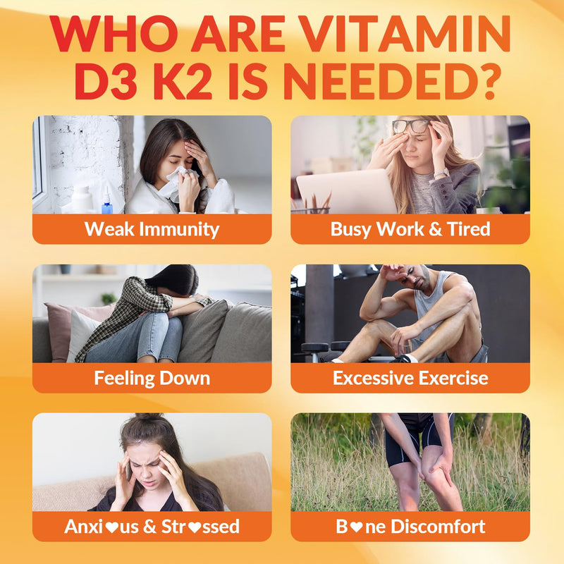 Vitamin D3 K2 Gummies, D3 K2 Vitamin 10000iu w/Omega-3, Magnesium, B12 | Vitamin D Gummies, K2 D3 Supplement for Women & Men, Vegan, Sugar Free 60 Count (Pack of 2)