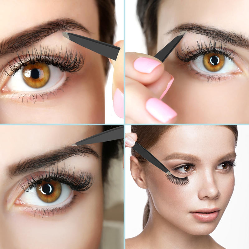 [Australia] - SWEET VIEW 7 Piece Tweezer Set Eyebrow Plucker for Women Men Face Brow Chin Ingrown Hair (Black) Black 