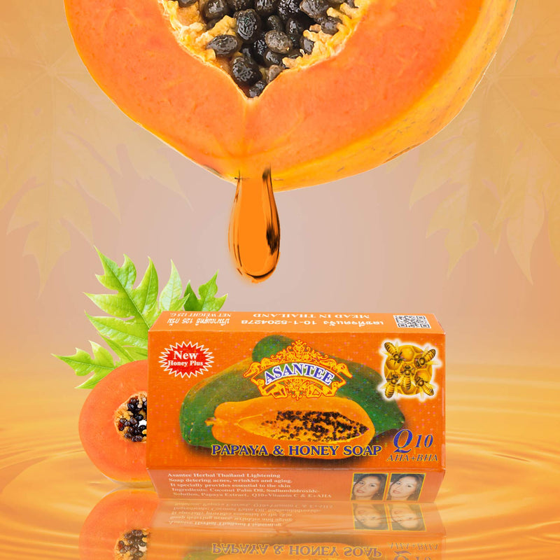 ASANTEE PAPAYA & HONEY Soap Bars with Vitamin C,E and Q10 Skin Cleansing 4.40 Oz (Pack of 2) 4.40 Ounce (Pack of 2)