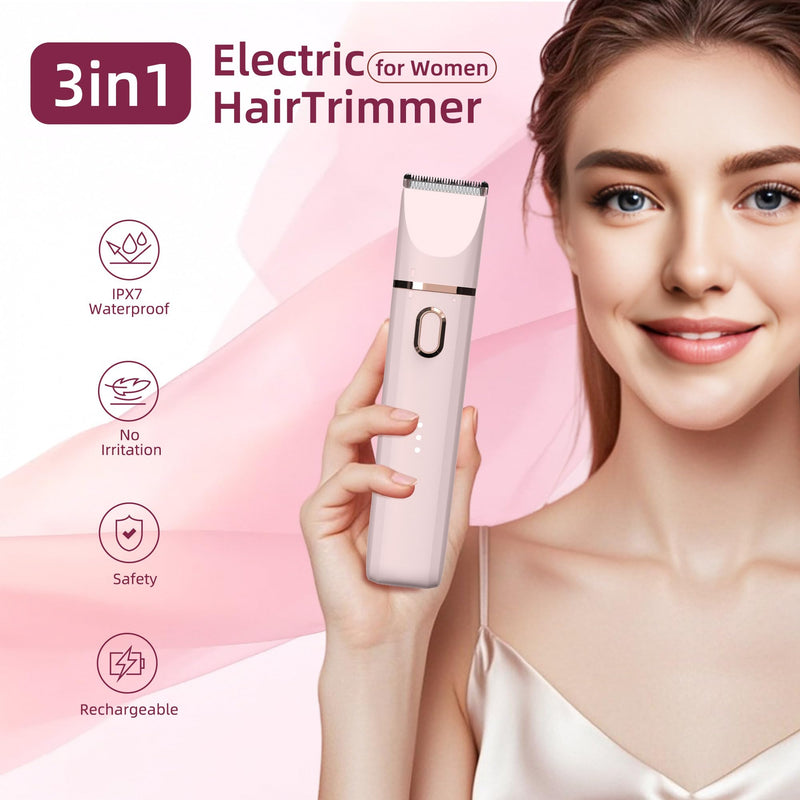 [Australia] - Trimmer for Women: 3 in 1 Gentle Painless Electric Razor for Women,120min Cordless Runtime,USB Charge Dock,IPX7 Waterproof Wet & Dry Use Portable Facial Razor with Ceramic Blade Travel Grooming Kit 