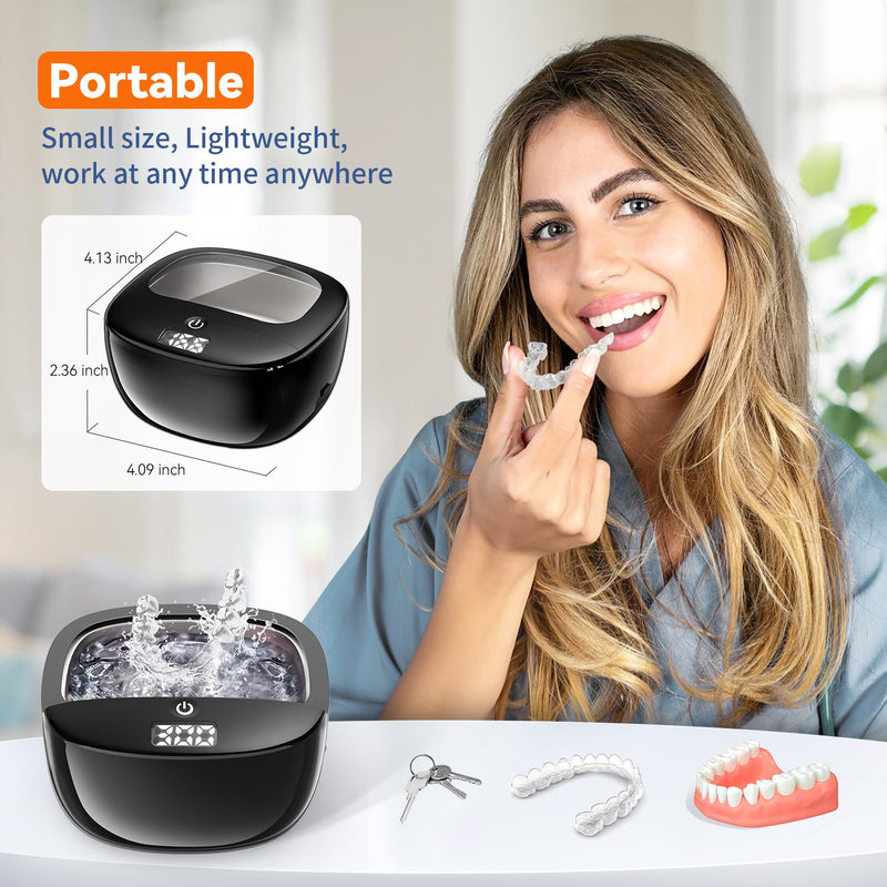 [Australia] - Ultrasonic Retainer Cleaner Machine, 42kHz Portable Ultrasonic Dentures Cleaner, 130ML Ultrasonic Jewelry Cleaner for Dental Retainer, Mouth Guard, Watch, Ring, Diamond -Home or Travel Use Black 