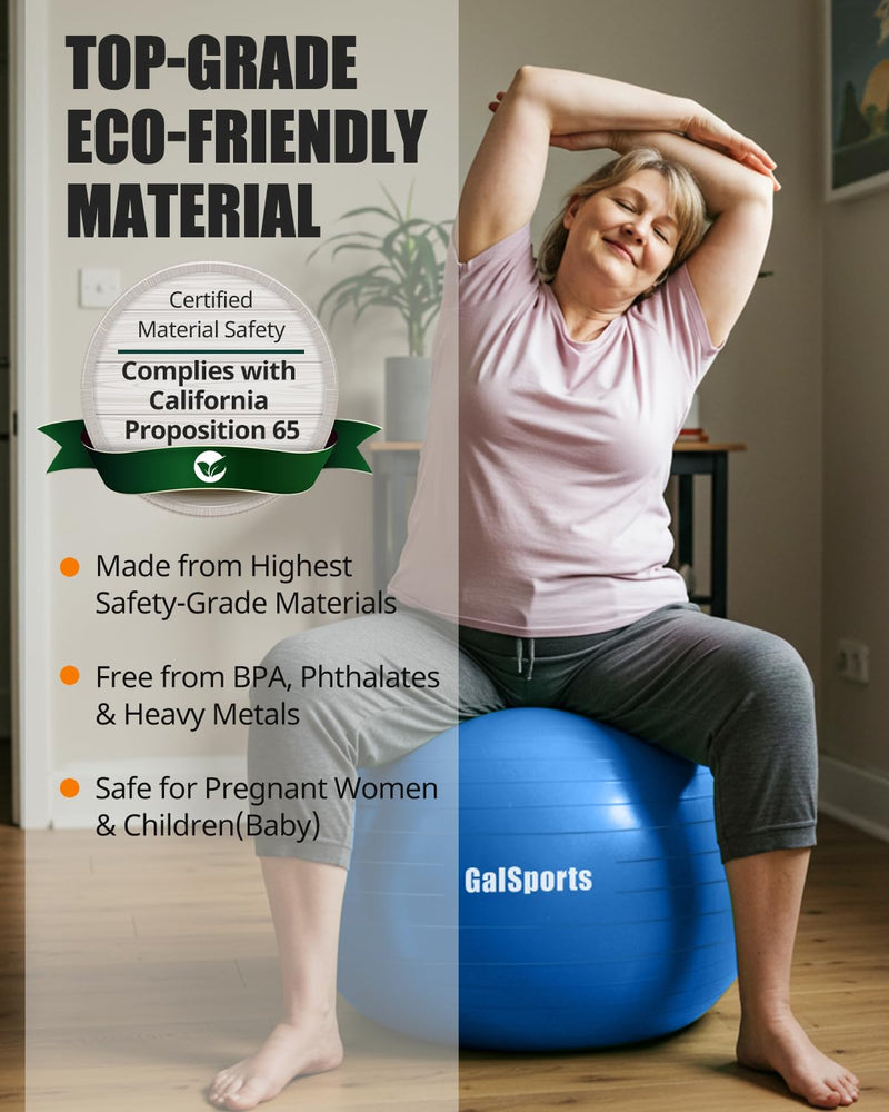 [Australia] - GalSports Anti-Burst Slip Resistant Stability Ball - Swiss Ball for Home Gym & Physical Therapy Blue M(22ines/55cm/No Pump) 