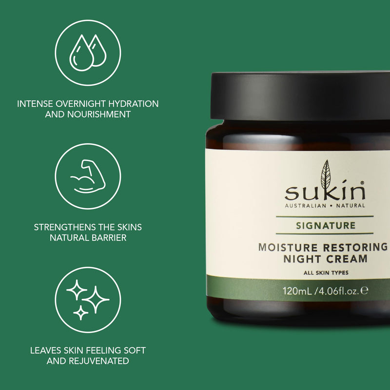 Sukin Signature Night Cream, Moisture Restoring – Dry Skin Face Cream with Botanicals, Shea Butter & Rosehip Oil, Naturally Rich in Vitamin A and Vitamin C, 4.06 Oz
