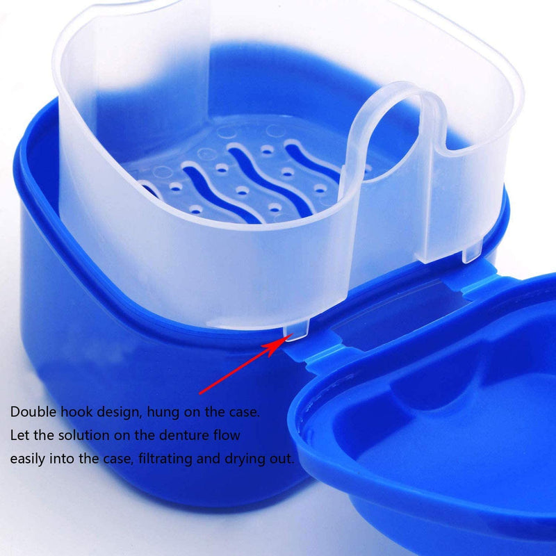 [Australia] - 2 Pack Denture Bath Cup Case Box Holder Storage Soak Container with Strainer Basket for RetainersTravel False Teeth Cleaning (Blue, Green) Blue, Green 