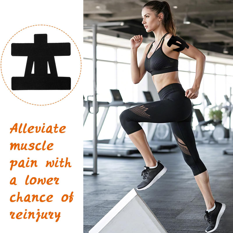 24 Pcs Kinesiology Tape Pre Cut Breathable Waterproof Elastic Kinesiology Athletic Tape for Shoulder Pain Relief Muscle Sports Shoulder Support (Black)