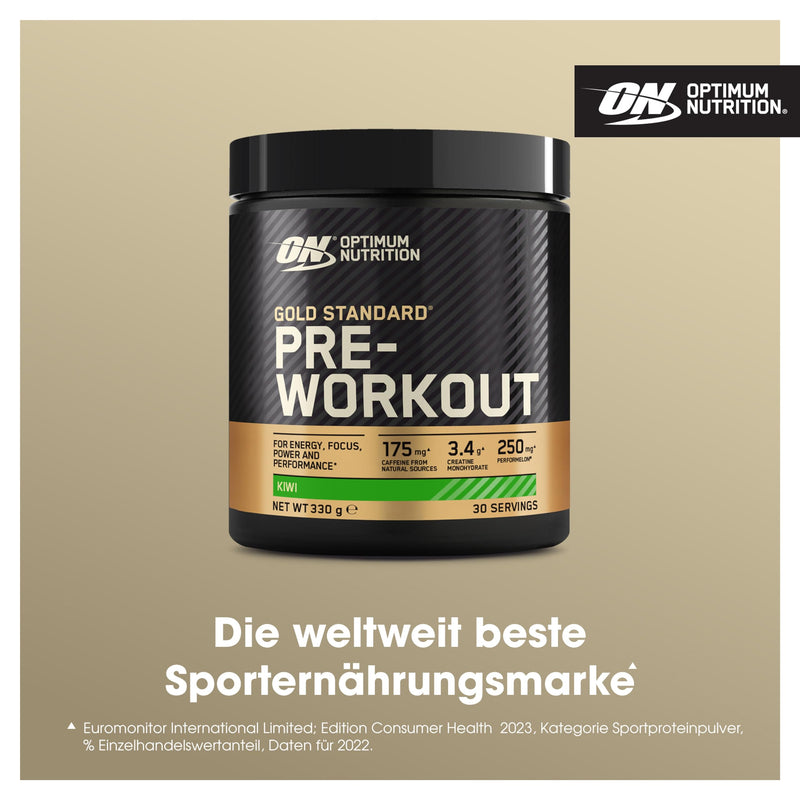 [Australia] - Optimum Nutrition Gold Standard Pre Workout Powder, dietary supplement with creatine monohydrate, beta alanine, caffeine and vitamin B complex, kiwi flavor, 30 servings, 330 g 