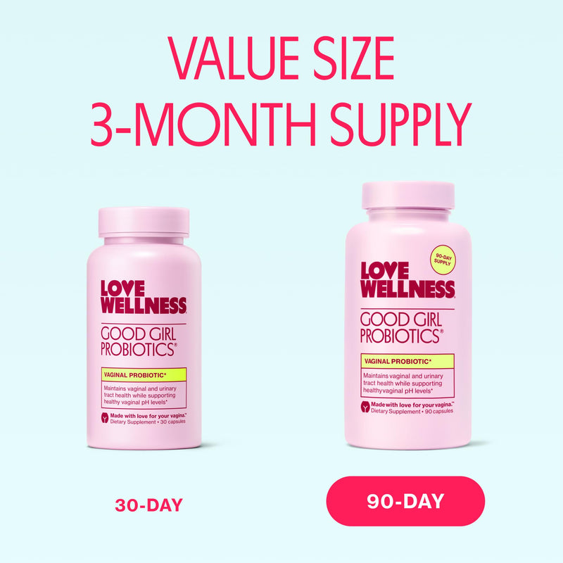Love Wellness Good Girl Vaginal Probiotics | 9-Strain | 90-Day Supply | 9-strain probiotic, Dietary supplement, Gluten-free, Easy to take, 90 capsules 90 Count (Pack of 1)