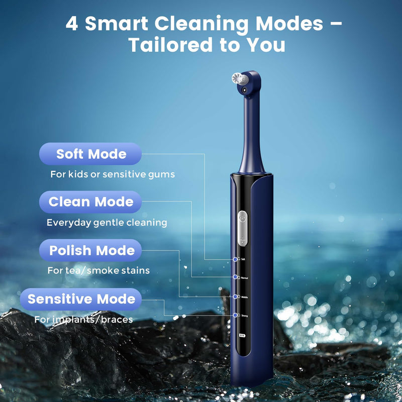 Dental Tooth Polisher for Teeth Cleaning, Teeth Polishing Kit with 5 Replaceable Heads, 4 Modes, LED Light, USB-C Rechargeable Plaque Remover for Teeth, IPX6 Waterproof Oral Care Tool for Braces
