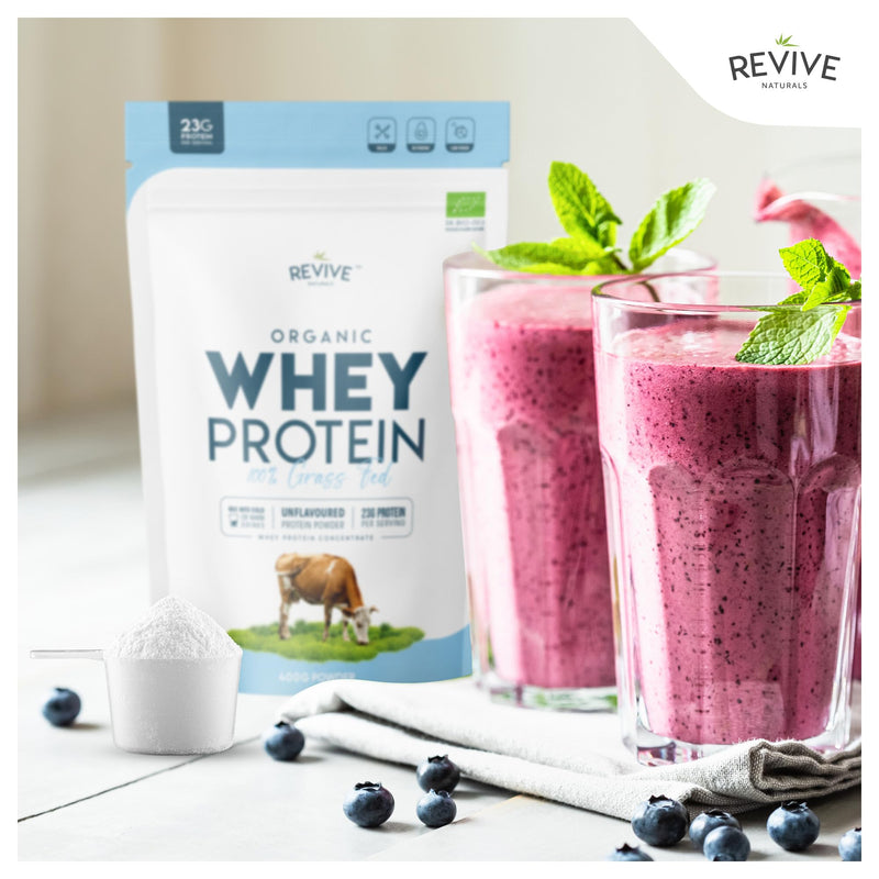 Organic Whey Protein Powder 400g – Grass Fed Unflavoured Organic Protein Powder– Resealable and Recyclable Pouch by Revive Naturals 400g (Pack of 1)