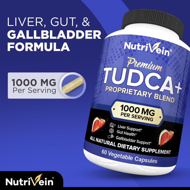 [Australia] - Nutrivein TUDCA+ Liver Support Supplement 1000mg - Liver Detox and Cleanse for Liver Health - 30 Day Supply (60 Capsules, Two Daily) 