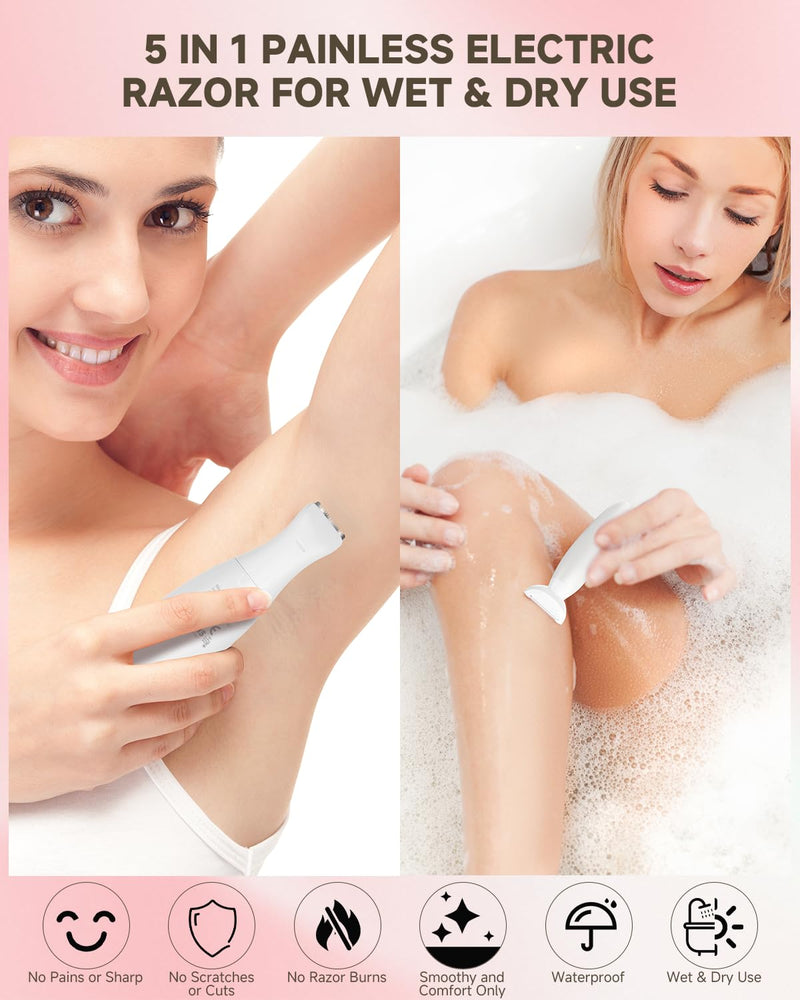 [Australia] - Bikini Trimmer for Women, Rechargeable 4H Use Electric Razors for Women with LED Display Painless 5 in 1 Facial Nose Pubic Hair Removal IPX7 Waterproof Body Shaver for Leg Armpit Eyebrows Femal Gift 