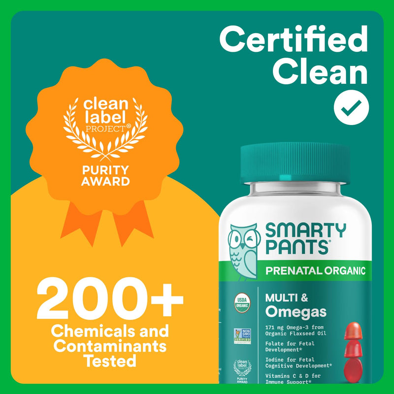 [Australia] - SmartyPants Organic Prenatal Vitamins for Women, Multivitamin Gummies: Biotin, Methylfolate, Omega 3 (ALA), Vitamin D3, C, Vitamin B12, B6, A, K2 & Zinc, Choline, Vegetarian, 120 Count (30 Day Supply) 120 Count (Pack of 1) 