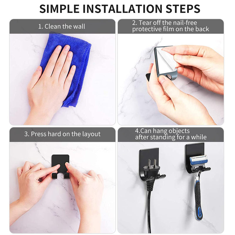 [Australia] - Pack of 2 Razor Holder Hooks, VOSSOT Wall Mounted Self-Adhesive No Drilling Shower Hooks, Black Stainless Steel Multi-Purpose Hooks, Wet Razor Holder Set for Home, Kitchen, Bathroom, Office 