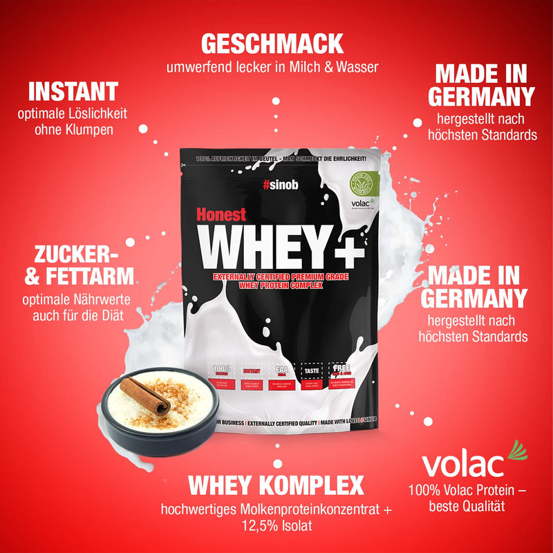 [Australia] - Honest Whey Protein Powder (Cinnamon Rice Pudding) 1 x 820 g with 12.5% isolate content. Instant soluble egg white protein powder with EAA & BCAA from fresh pasture milk. Optimal muscle building. Rice pudding cinnamon 27 portions (pack of 1) 