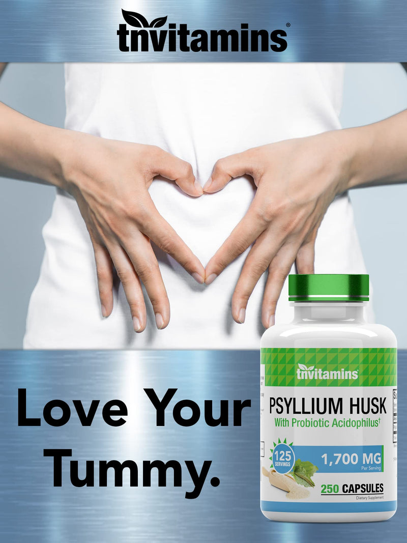[Australia] - Psyllium Husk Capsules | 1700 MG - 250 Capsules | with Probiotic Acidophilus | Extra Strength Soluble & Dietary Fiber Supplement | Supports Digestive Health 
