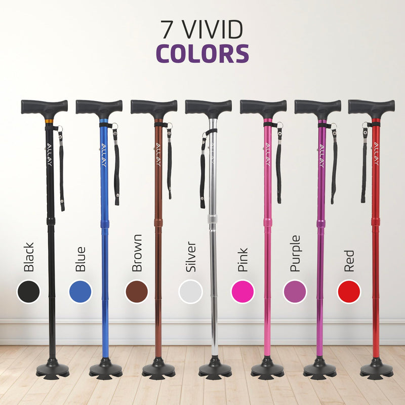 [Australia] - Allay Walking Cane for Men & Women - Foldable, Adjustable, Collapsible Walking Canes for Seniors Balance, Free Standing, Pivot Tip, Heavy Duty, with Travel Bag | Walking Sticks for Seniors & Adults Black 