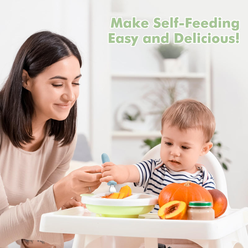 [Australia] - DRKIO 8 Pieces Toddler Forks Set - Baby Forks with Silicone Handle Children safe 18/8 Stainless Steel Toddler Utensils Set for Self Feeding Kids Silverware Anti-Choke Design Food Grade Dishwasher Safe Blue 