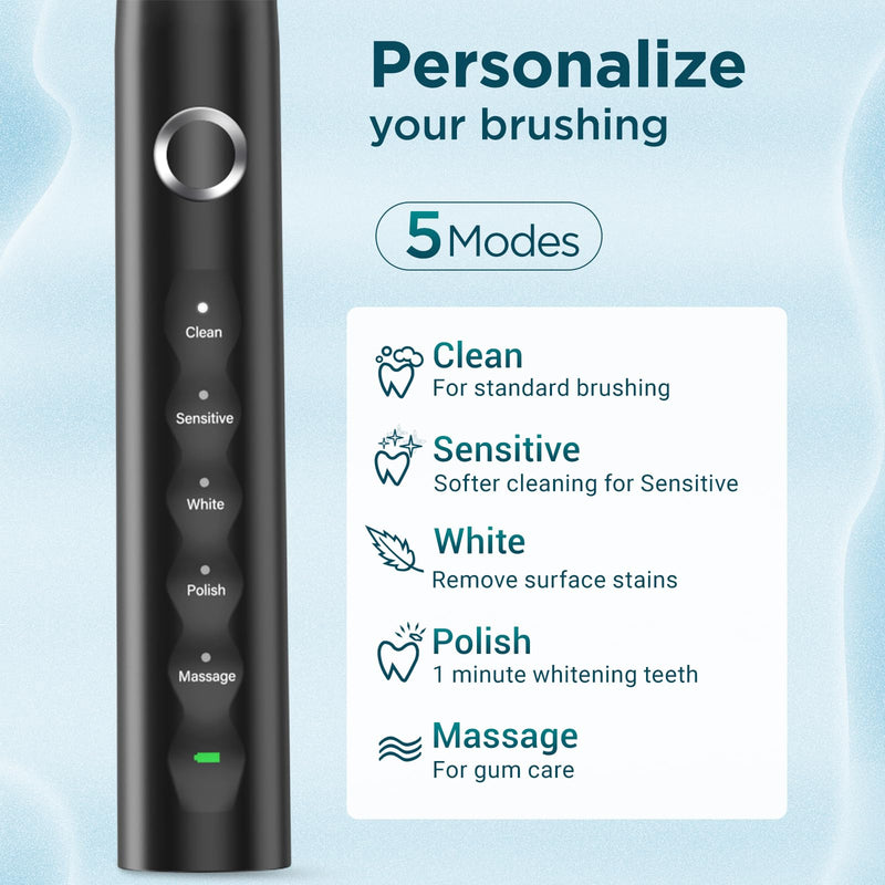 [Australia] - Electric Toothbrush for Adults with 8 Brush Heads, Sonic Toothbrush Rechargeable with a Holder & Travel Case, 2.5 Hours Charge for 120 Days Use Black 8 Count (Pack of 1) 