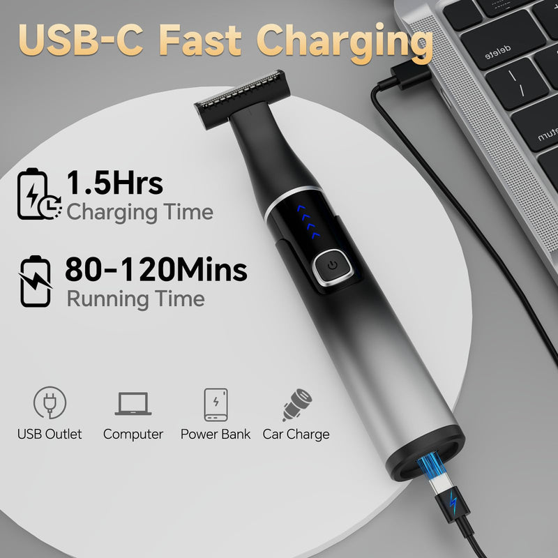 [Australia] - Rechargeable Nose Hair Trimmer for Men, 3-in-1 Painless Eyebrow Trimmer, Waterproof Electric Razor for Beard, Ear, Face, Body, Cordless Grooming Kit with Adjustable Rotating Comb, USB-C Fast Charging 