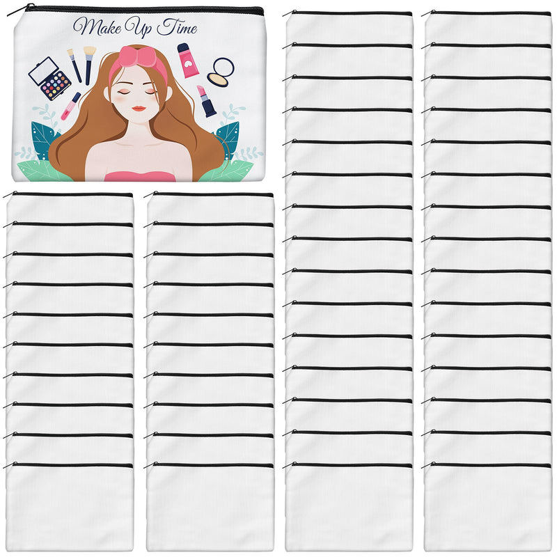 AMDAILY 50Pcs Sublimation Blank Canvas Makeup Bags w/Black Zipper and 50 Pcs Ivory Sublimation Blank Canvas Makeup Bags