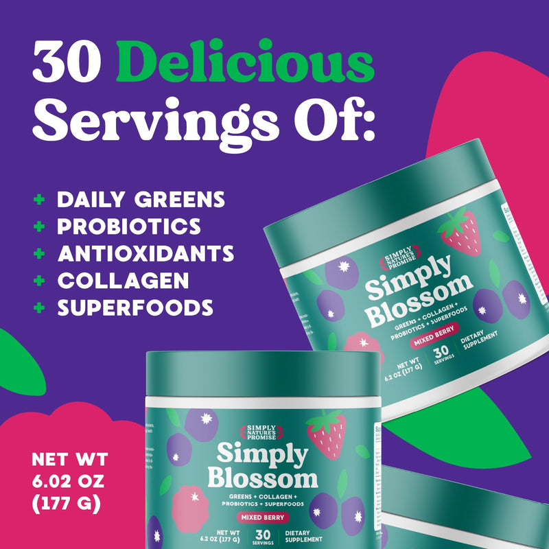[Australia] - Simply Nature's Promise Blossom Nutrition Daily Greens & Superfood Powder + Collagen + Probiotics for Women's Digestive Health & Bloating Relief. Help Your Health Bloom - 30 Day Supply 