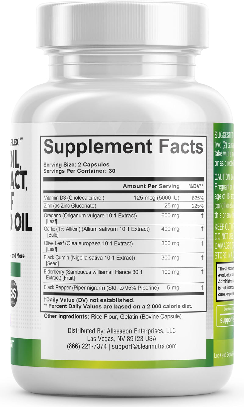 [Australia] - Oregano Oil 6000mg Garlic Extract 4000mg Olive Leaf 3000mg Black Seed Oil 3000mg - Immune Support & Digestive Health Supplement for Women and Men with Vitamin D3 and Zinc - 60 Caps 
