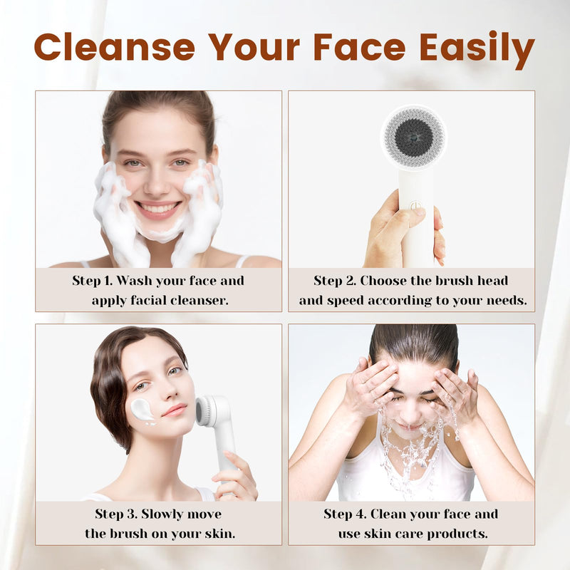 Facial Cleansing Brush, Electric Face Scrubber with 2 Rotational Directions, 3 in 1 Facial Brushes for Cleaning and Exfoliating, 3 Speeds Adjustable, Waterproof Face Wash Brush for Men Women