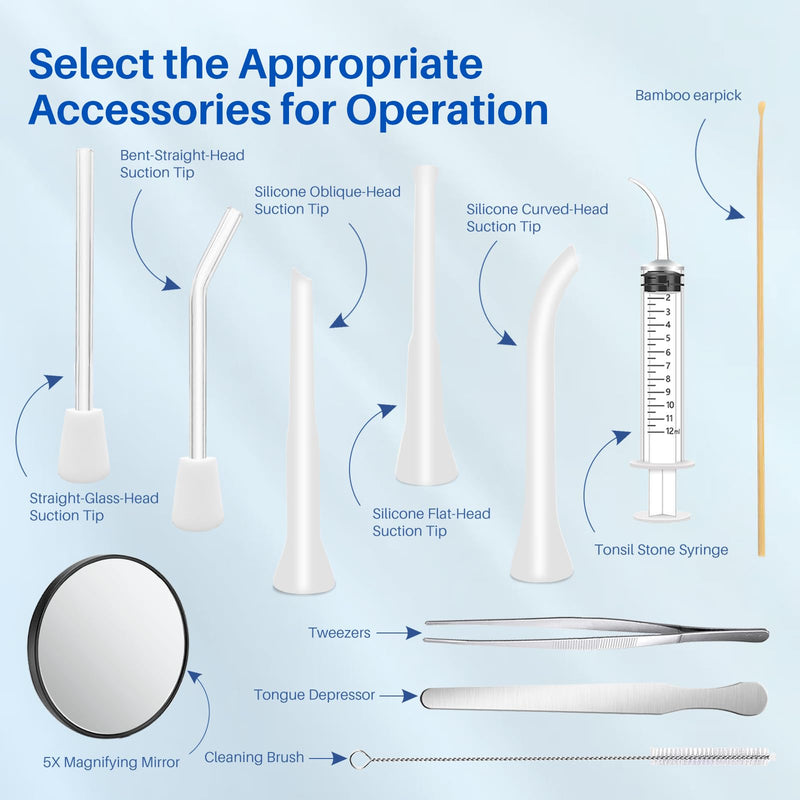 [Australia] - Upgraded Tonsil Stone Remover Tool with Silicone & Glass Probes, 11 in 1 Rechargeable Electronic Tonsil Stone Vacuum with Built-in LED Light, Fight Bad Breath Instant Suction 