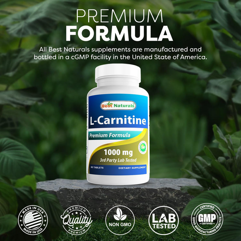 Best Naturals L-Carnitine 1000mg 60 Tablets (60 Count (Pack of 2)) 60 Count (Pack of 2)