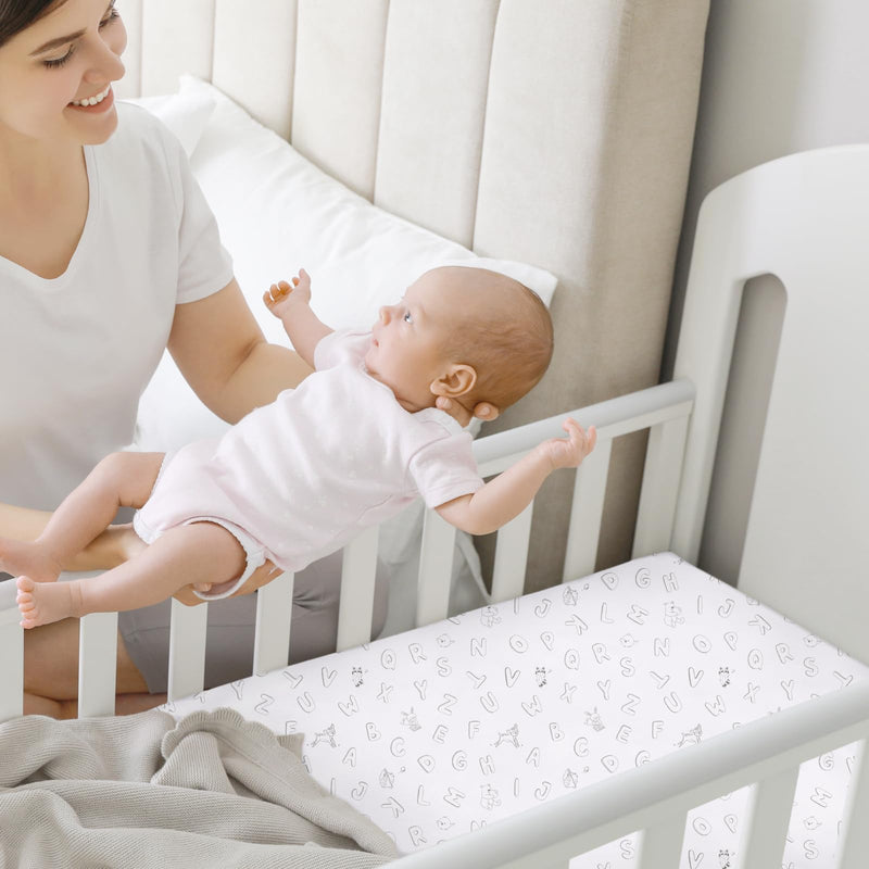 [Australia] - Pack and Play Sheets Fitted, 2-Pack Mini Crib Sheets - Pack N Play Sheets, Organic Fitted Crib Sheet for Pack and Play Mattress, Playard Baby Crib Sheets,Crib Sheets Neutral for Boys,Girls (ABC Land) Abc Land 