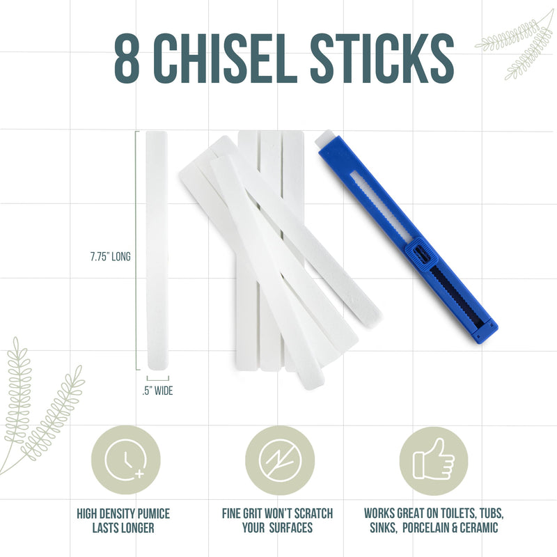 [Australia] - Powerstone Pumice Long Lasting Chisel Sticks - 8 Pack | Refillable Case with 8 Scouring Sticks to Remove Stains, Limescale & Carbon Buildup from Stoves, Ovens, BBQ Grills, Sinks, Tiles, Toilets & More 