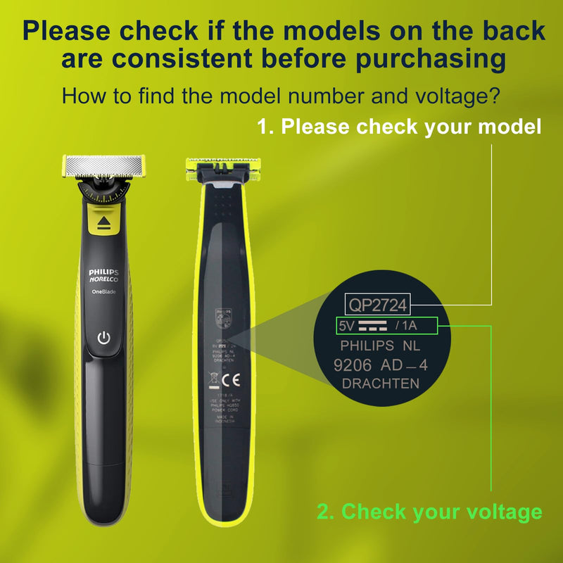 [Australia] - Pack of 2 5V QP2724 charging cable for Philips Norelco shaver One Blade 360 QP2834 QP4530 QP4631 MG7910 MG5910 MG9510 MG9520 X3001 charger cable (NO power supply) 