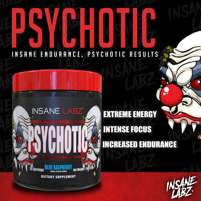 [Australia] - Insane Labz Psychotic, High Stimulant Pre Workout Powder, Extreme Lasting Energy, Focus and Endurance with Beta Alanine, Creatine Monohydrate DMAE, 35 Srvgs (Watermelon) Watermelon 13 Ounce (Pack of 1) 