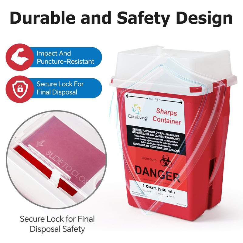 [Australia] - Sharps Container, Sharps Containers for Home Use, 1 Quart (3-Pack), Needle Disposal Containers, Sharps Disposal Container, Small Portable Container for Travel 3 