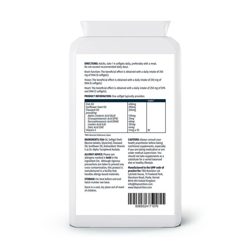 Omega 3-6-9 1000mg – 90 Softgels | from Fish, Flaxseed & Sunflower Oils | with Vitamin E to Support Cells | Premium UK-Made Supplement