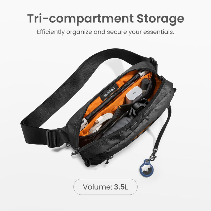 tomtoc 3.5L Sling Bag with RFID Blocking Crossbody Chest Pack for Men Women | EDC Minimalist Shoulder Bag, Water-resistant Lightweight Carrying Waist Fanny Pack for Travel, Daily Commute, Hiking, Walking Black