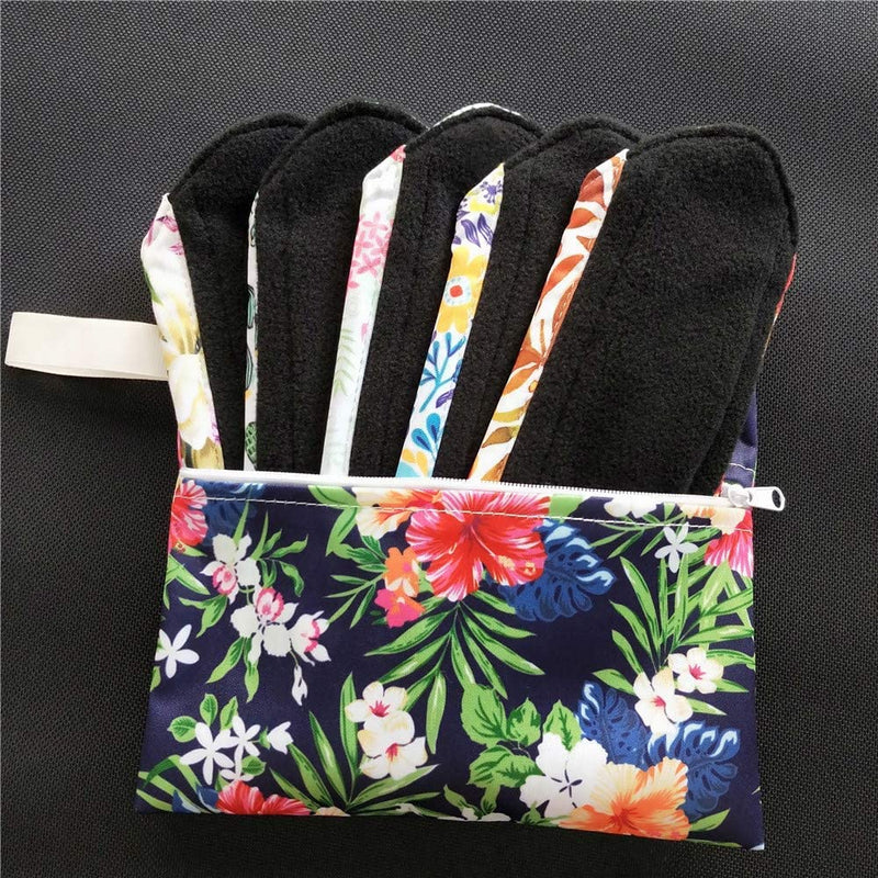 [Australia] - 7pcs/Set Including 1pc Mini Wet Bag +6pcs Bamboo Charcoal Cloth Menstrual Pads/Reusable Sanitary Pads/Mama Panty Liners (All Randomly Prints) 7 Pieces Set 1 7 Piece Set 