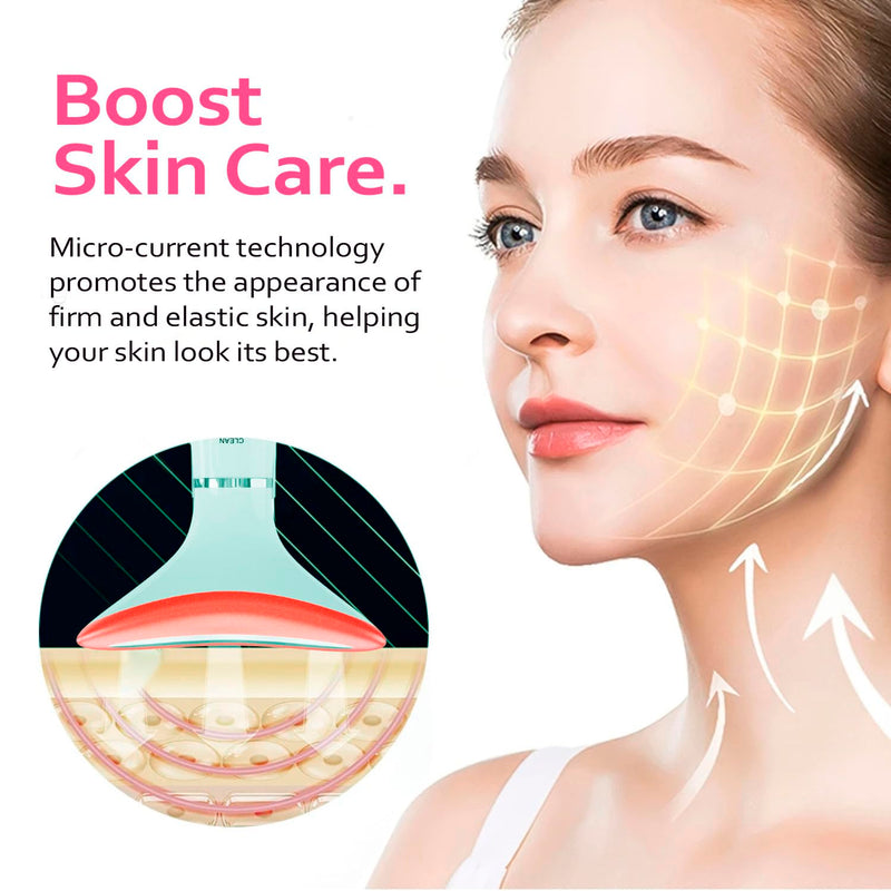 3-in-1 Portable Face and Neck Massager Tool with LED, Red Light Therapy, Vibration & Thermal Functions for Skin Care, Lifting & Firming, Galvanic Facial Machine.