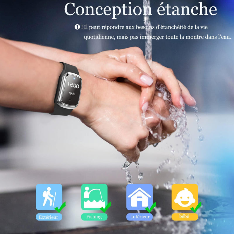 [Australia] - Feloyal Mosquito Repellent Bracelets, Body Temperature Display and Clock, USB Rechargeable, Waterproof, Ultrasonic, for Adults and Children, Indoor and Outdoor (Black) 