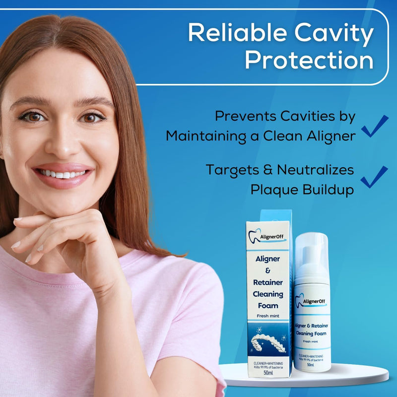 [Australia] - White Foam Retainer Cleaner – New Whitening Formula for Aligners, Retainers, Nightguards, Braces & Dentures – Super Minty for Invisalign, Essix, Hawley Trays – 50ml – Ideal for Gifting 